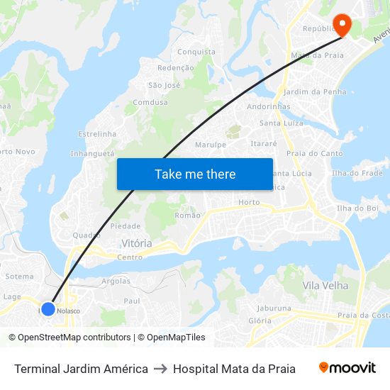 Terminal Jardim América to Hospital Mata da Praia map