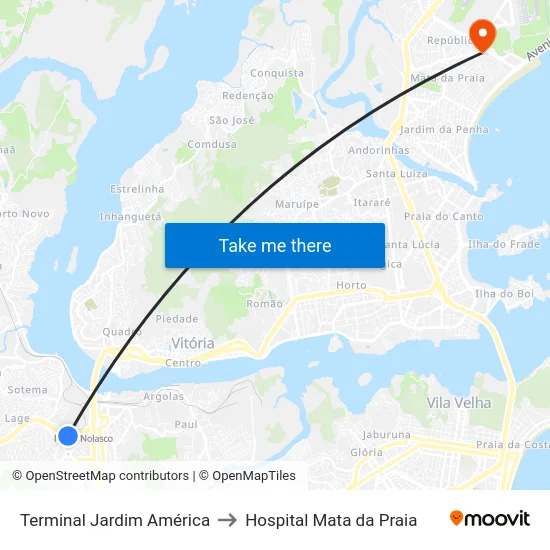 Terminal Jardim América to Hospital Mata da Praia map
