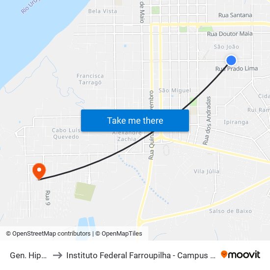 Gen. Hipólito to Instituto Federal Farroupilha - Campus Uruguaiana map