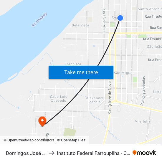 Domingos José De Almeida to Instituto Federal Farroupilha - Campus Uruguaiana map