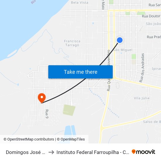 Domingos José De Almeida to Instituto Federal Farroupilha - Campus Uruguaiana map