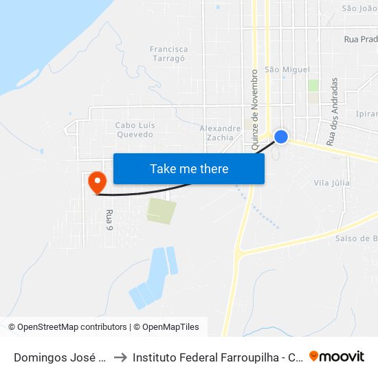 Domingos José De Almeida to Instituto Federal Farroupilha - Campus Uruguaiana map