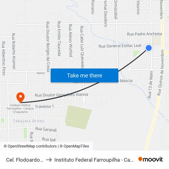 Cel. Flodoardo Da Silva to Instituto Federal Farroupilha - Campus Uruguaiana map