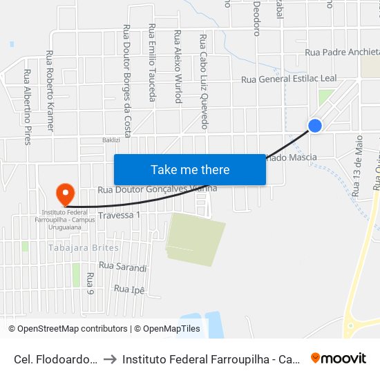 Cel. Flodoardo Da Silva to Instituto Federal Farroupilha - Campus Uruguaiana map