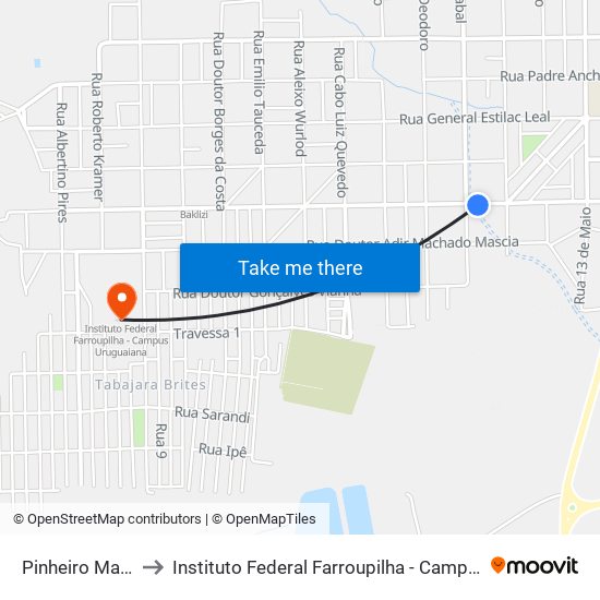 Pinheiro Machado to Instituto Federal Farroupilha - Campus Uruguaiana map