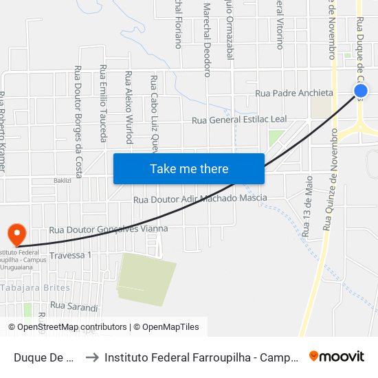Duque De Caxias to Instituto Federal Farroupilha - Campus Uruguaiana map