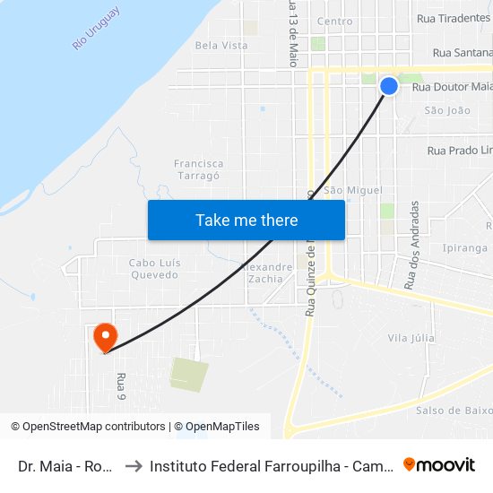 Dr. Maia - Rodoviária to Instituto Federal Farroupilha - Campus Uruguaiana map
