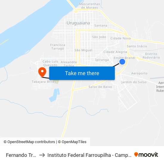 Fernando Tramunt to Instituto Federal Farroupilha - Campus Uruguaiana map