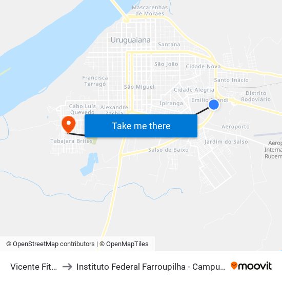 Vicente Fitipaldi to Instituto Federal Farroupilha - Campus Uruguaiana map