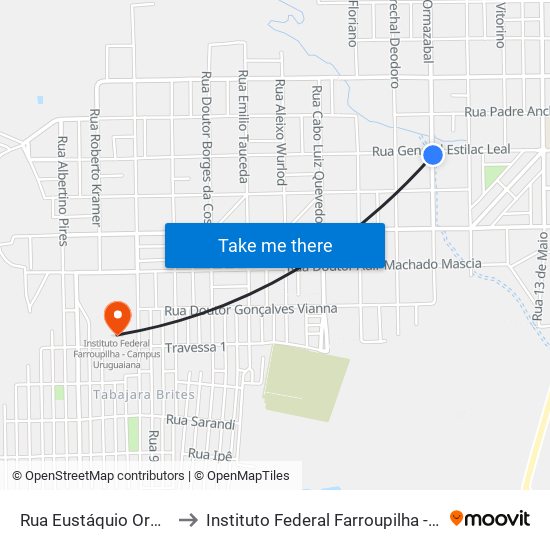 Rua Eustáquio Ormazabal, 4067 to Instituto Federal Farroupilha - Campus Uruguaiana map
