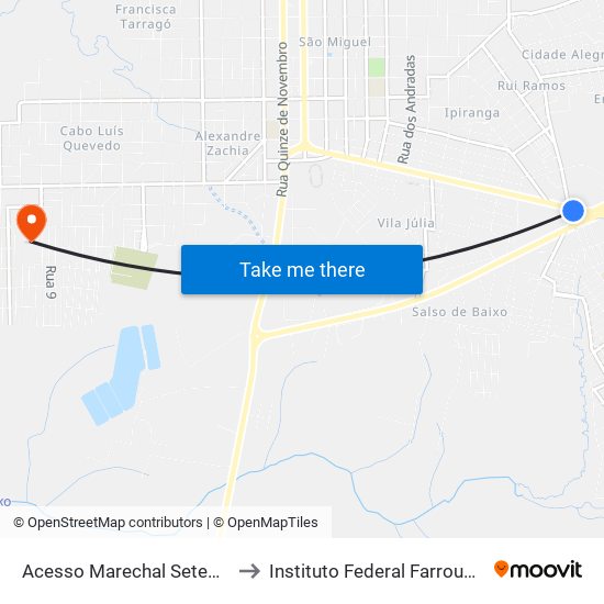 Acesso Marechal Setembrino De Carvalho, 1706 to Instituto Federal Farroupilha - Campus Uruguaiana map