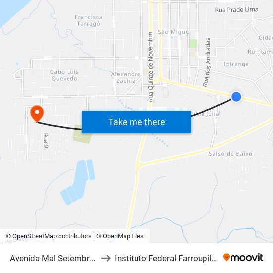 Avenida Mal Setembrino De Carvalho, 847 to Instituto Federal Farroupilha - Campus Uruguaiana map