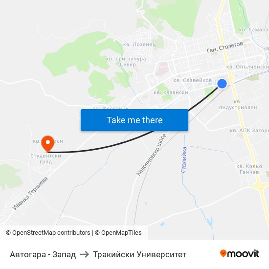 Автогара - Запад to Тракийски Университет map