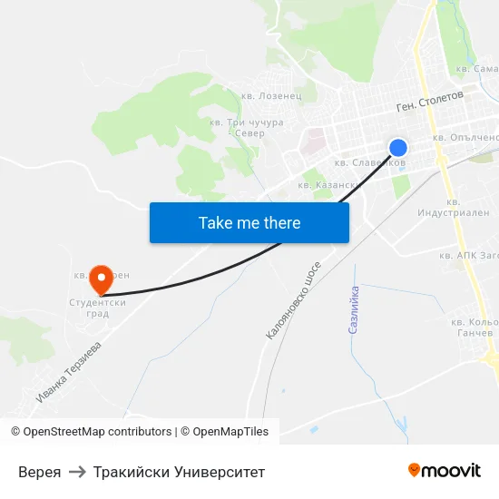 Верея to Тракийски Университет map