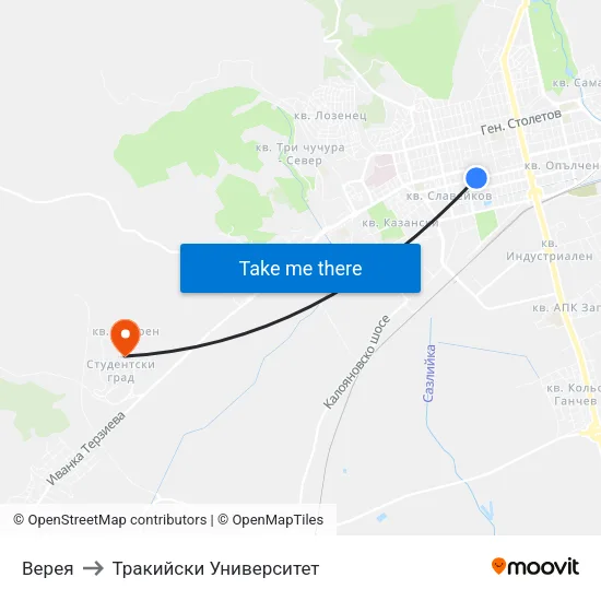 Верея to Тракийски Университет map