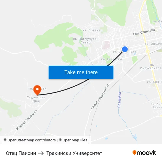 Отец Паисий to Тракийски Университет map