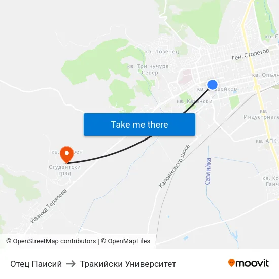 Отец Паисий to Тракийски Университет map