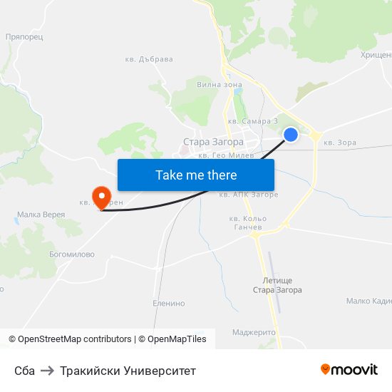 Сба to Тракийски Университет map