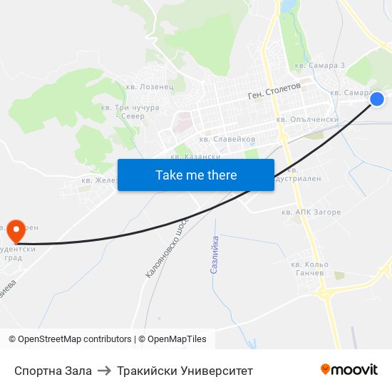 Спортна Зала to Тракийски Университет map