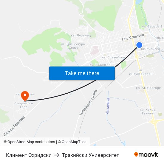 Климент Охридски to Тракийски Университет map