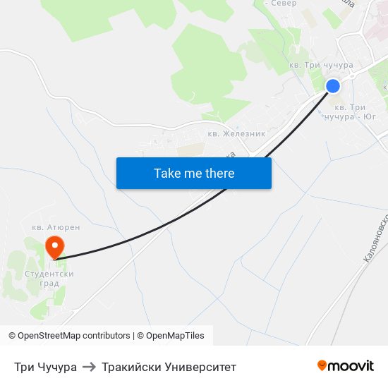 Три Чучура to Тракийски Университет map