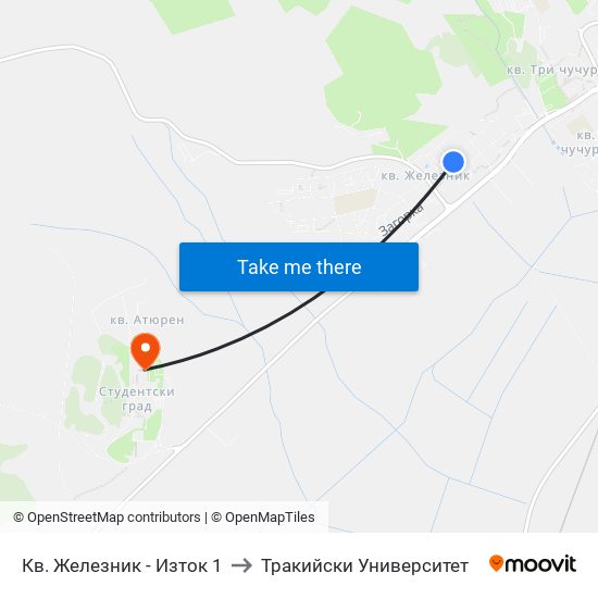 Кв. Железник - Изток 1 to Тракийски Университет map