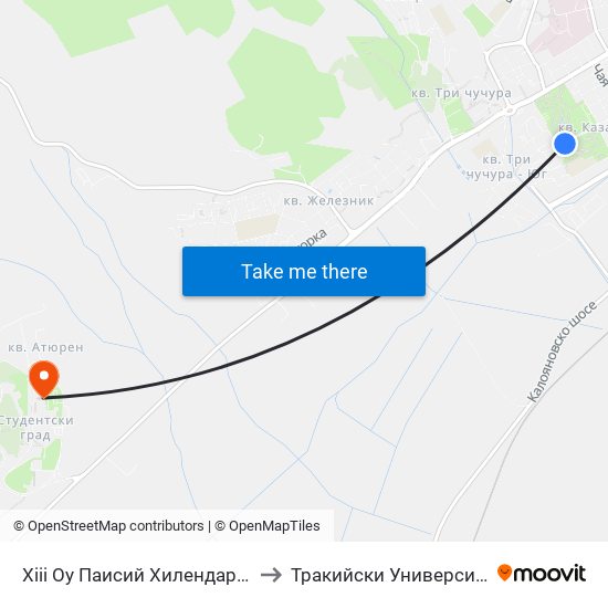 Хііі Оу Паисий Хилендарски to Тракийски Университет map