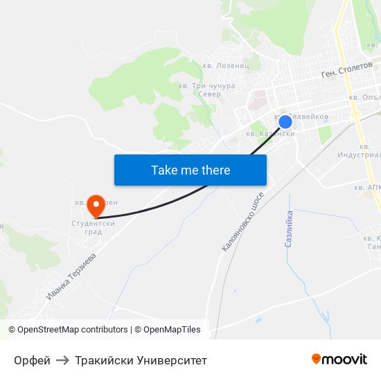 Орфей to Тракийски Университет map