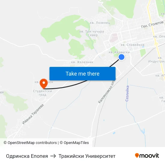 Одринска Епопея to Тракийски Университет map