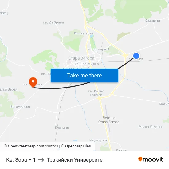 Кв. Зора – 1 to Тракийски Университет map