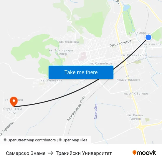 Самарско Знаме to Тракийски Университет map