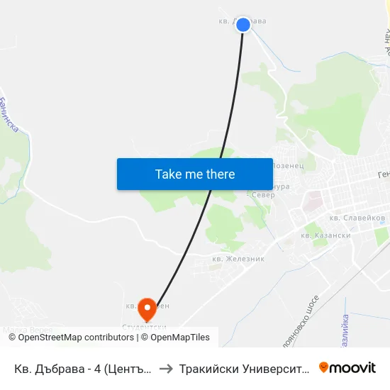 Кв. Дъбрава - 4 (Център) to Тракийски Университет map