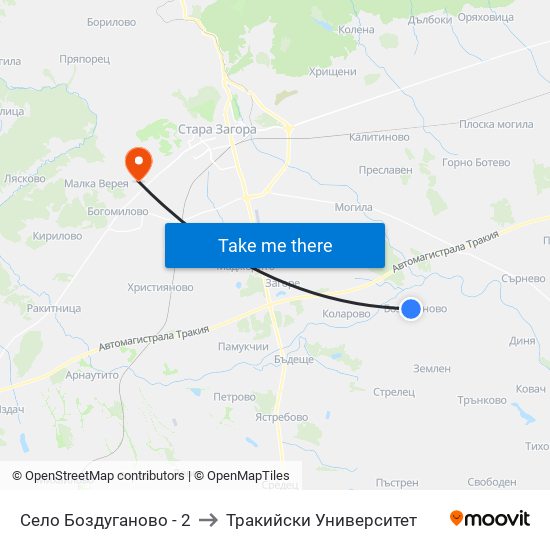 Село Боздуганово - 2 to Тракийски Университет map