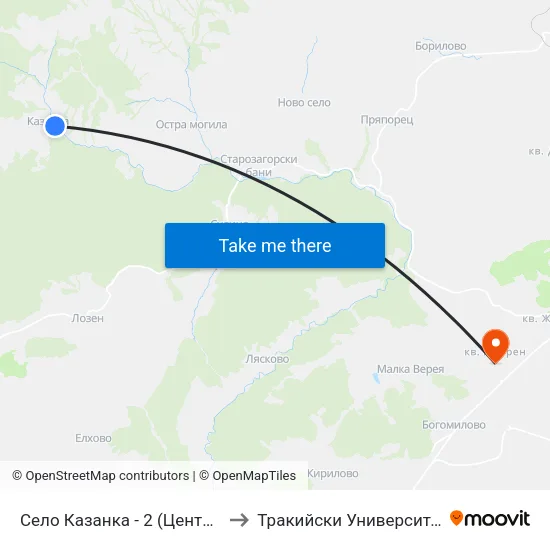Село Казанка - 2 (Център) to Тракийски Университет map