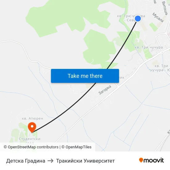 Детска Градина to Тракийски Университет map