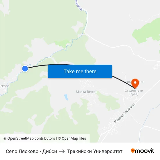 Село Лясково - Дибси to Тракийски Университет map