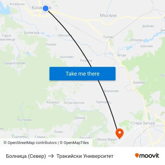 Болница (Север) to Тракийски Университет map