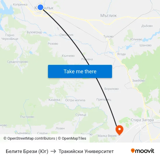 Белите Брези (Юг) to Тракийски Университет map