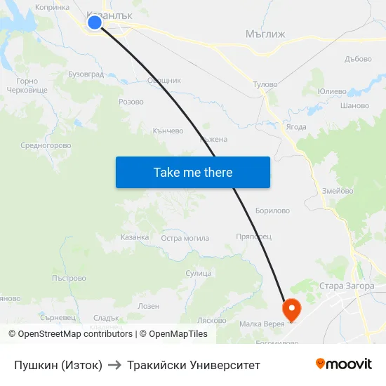 Пушкин (Изток) to Тракийски Университет map