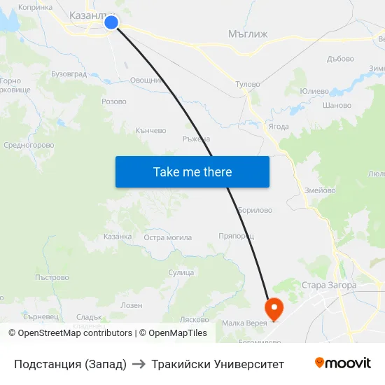 Подстанция (Запад) to Тракийски Университет map