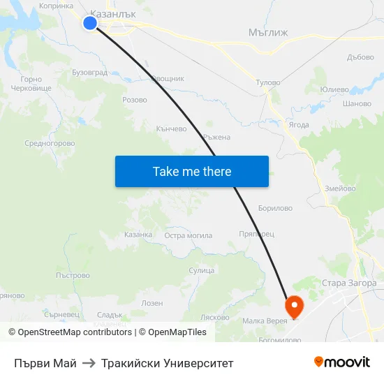 Първи Май to Тракийски Университет map