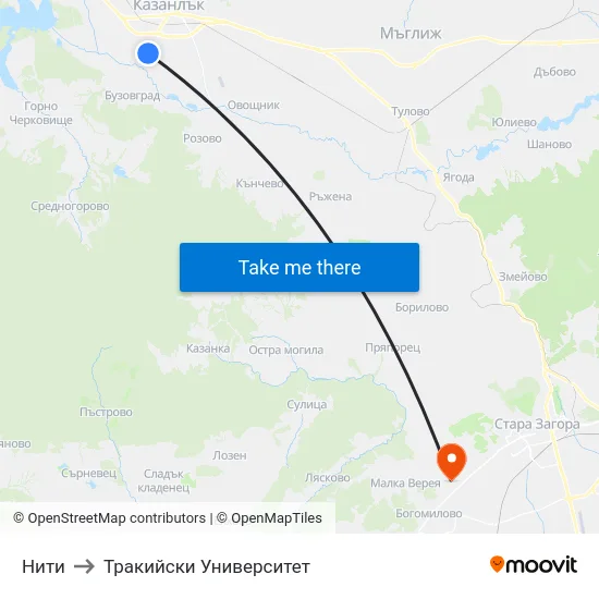 Нити to Тракийски Университет map