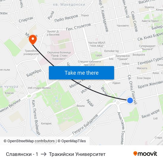 Славянски - 1 to Тракийски Университет map