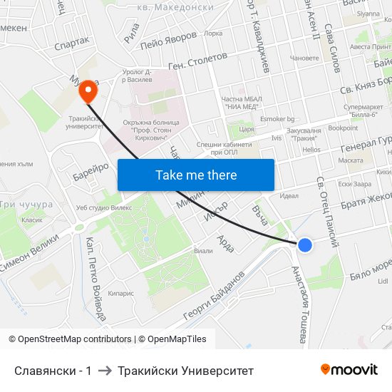 Славянски - 1 to Тракийски Университет map