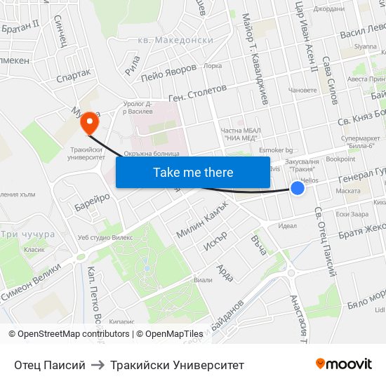 Отец Паисий to Тракийски Университет map