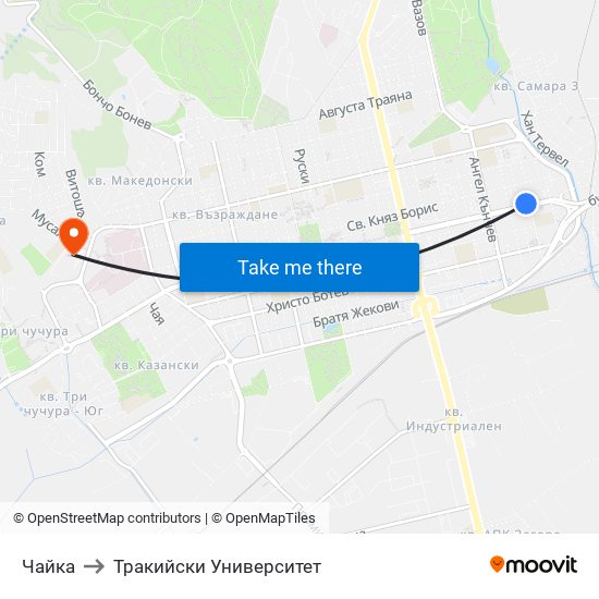 Чайка to Тракийски Университет map