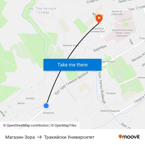 Магазин Зора to Тракийски Университет map