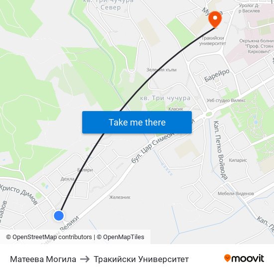 Матеева Могила to Тракийски Университет map