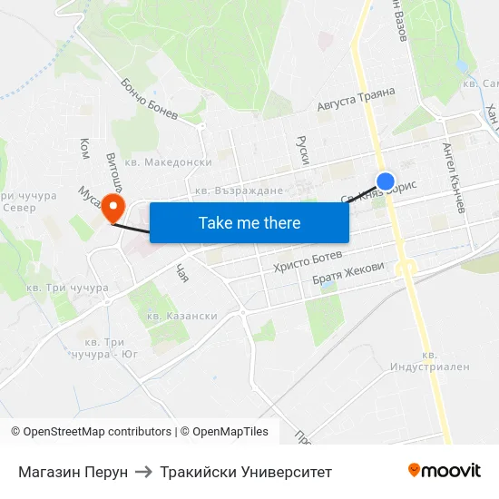 Магазин Перун to Тракийски Университет map