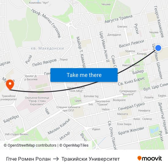 Гпче Ромен Ролан to Тракийски Университет map